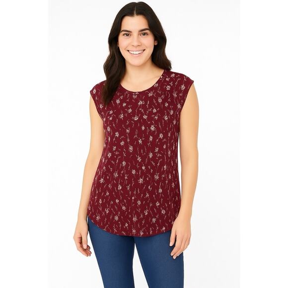 LOFT Burgundy Floral Sleeveless Top XL NWT - Picture 1 of 5